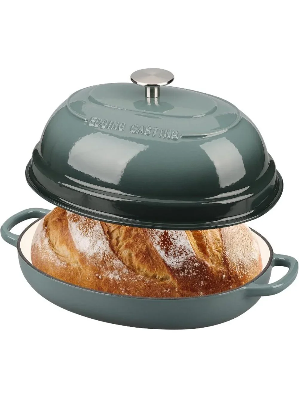 Slate Blue 6QT Oval Cast Iron Dutch Oven Pot with Lid Bread Dutch Baking Pan